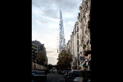 Herzog & de Meuron's Paris pyramid, seen from Rue de Vaugirard Porte de Versailles